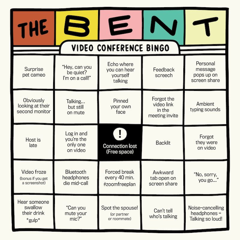 The Bent Video Conference Bingo board