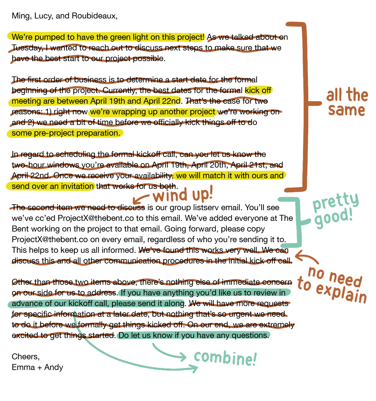 Annotated before edit email